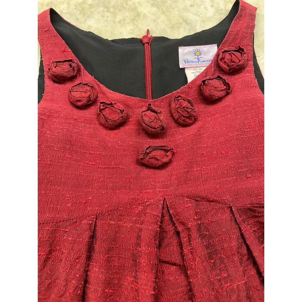 Florence Eiseman Dress Girls Silk Party Size 10 Red Rosette Bodice Sleeveless